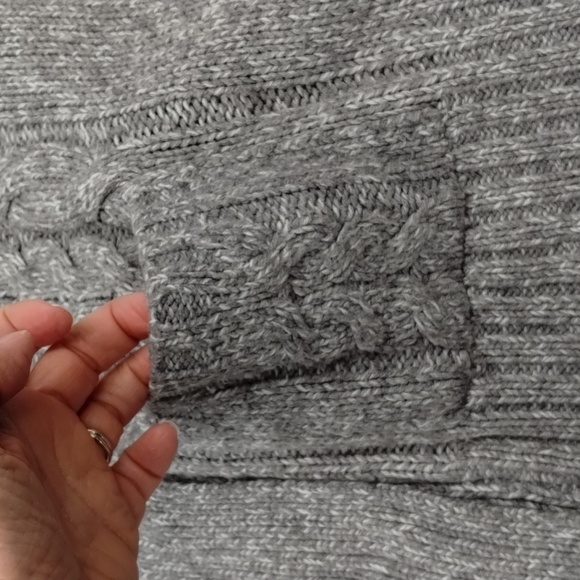 St. Johns Bay women's large vintage cable knit sweater gray large collar pockets - Picture 11 of 13